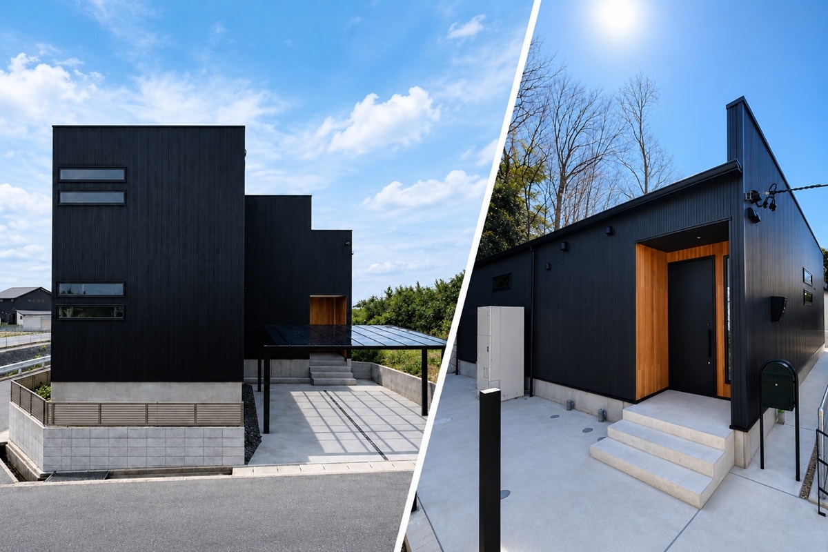 平屋と2階建ての注文住宅の外観を比較した写真