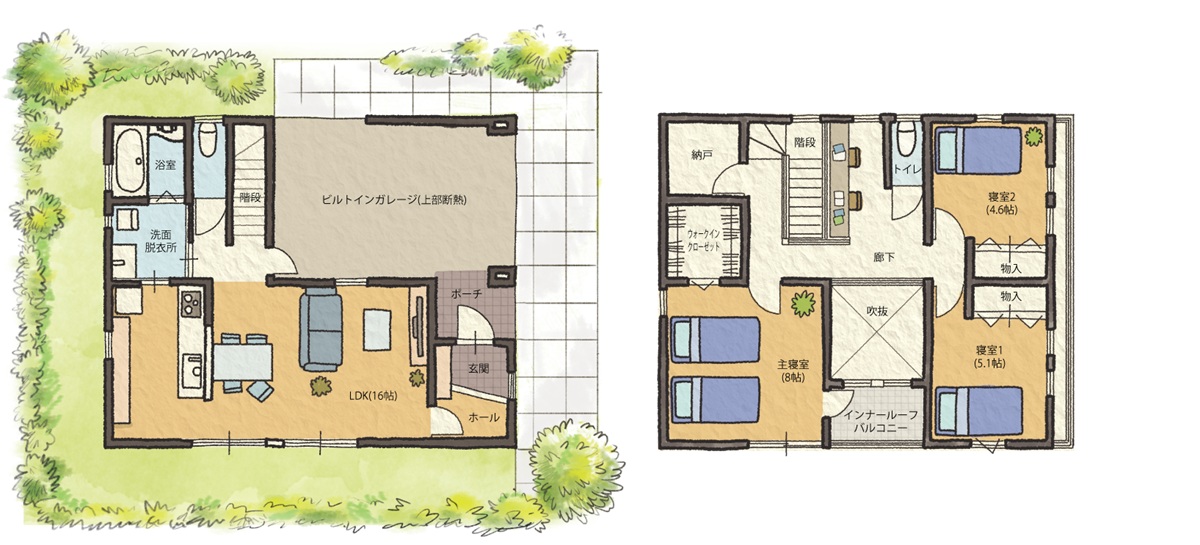 ガレージのある家の間取り図