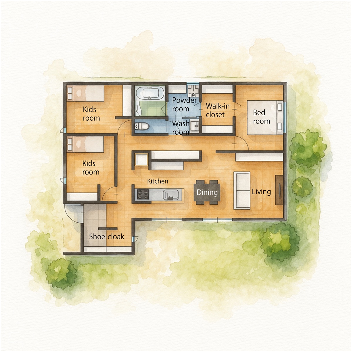 収納に困らない平屋の間取り図